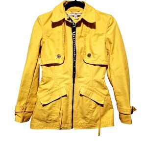 Tommy Hilfiger Womens Yellow Belted Trench Coat Jacket 2P Petite Outdoor Classic